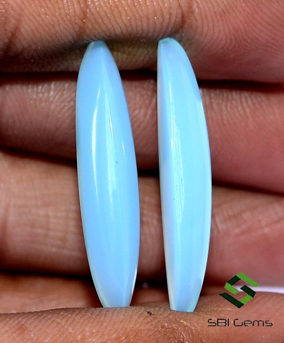 30×6 mm Natural Chalcedony Fancy Long Shape Cabochon Pair 13.21 CTS Loose Gems