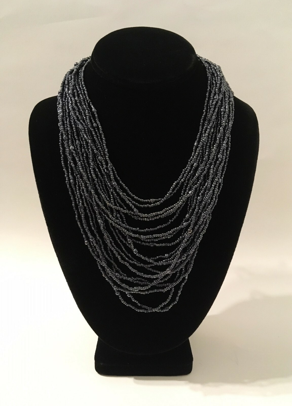 Charcoal Gray Necklace Multi Size Beaded 20 Strand Adjustable Length Chain