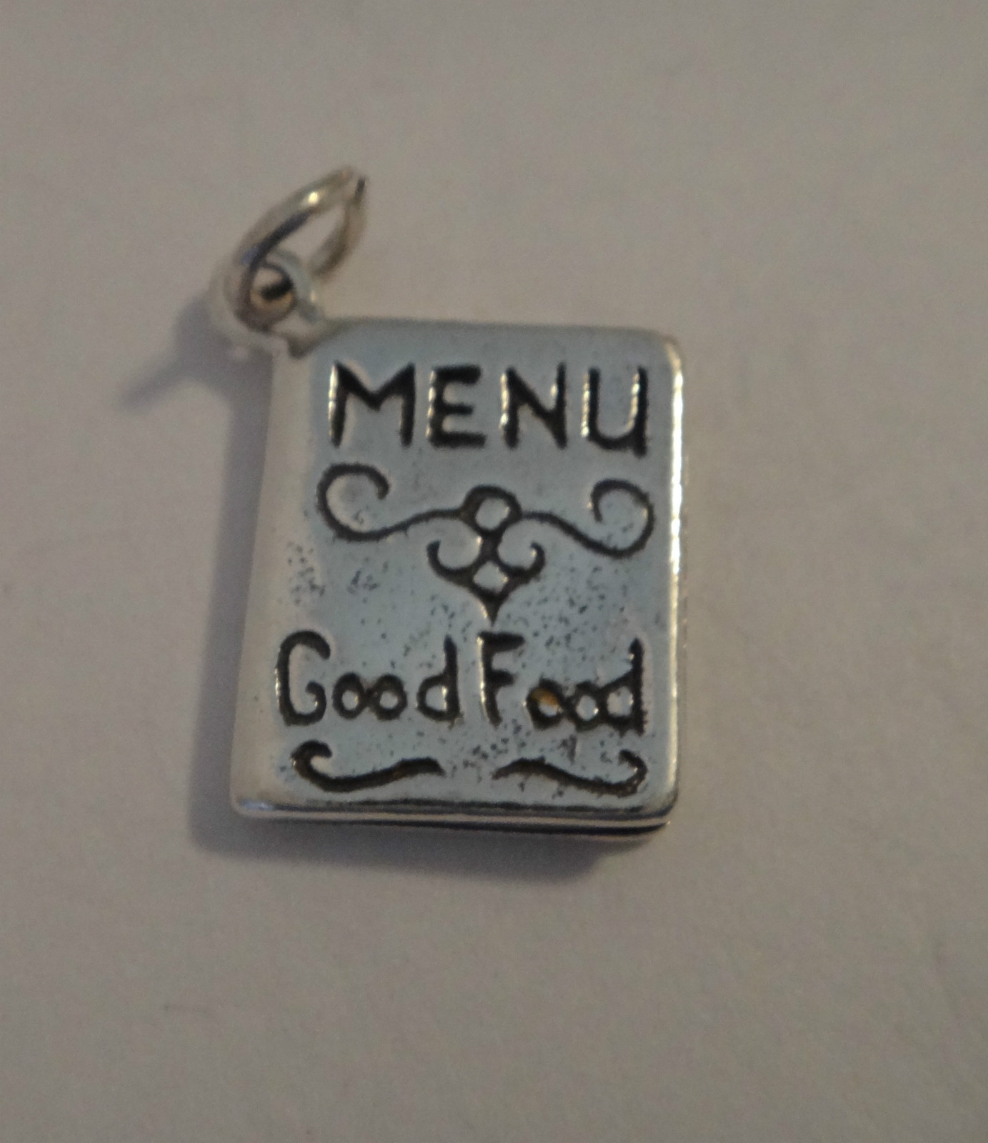 Sterling Silver 16x12mm Restaurant Menu says Good Food Charm