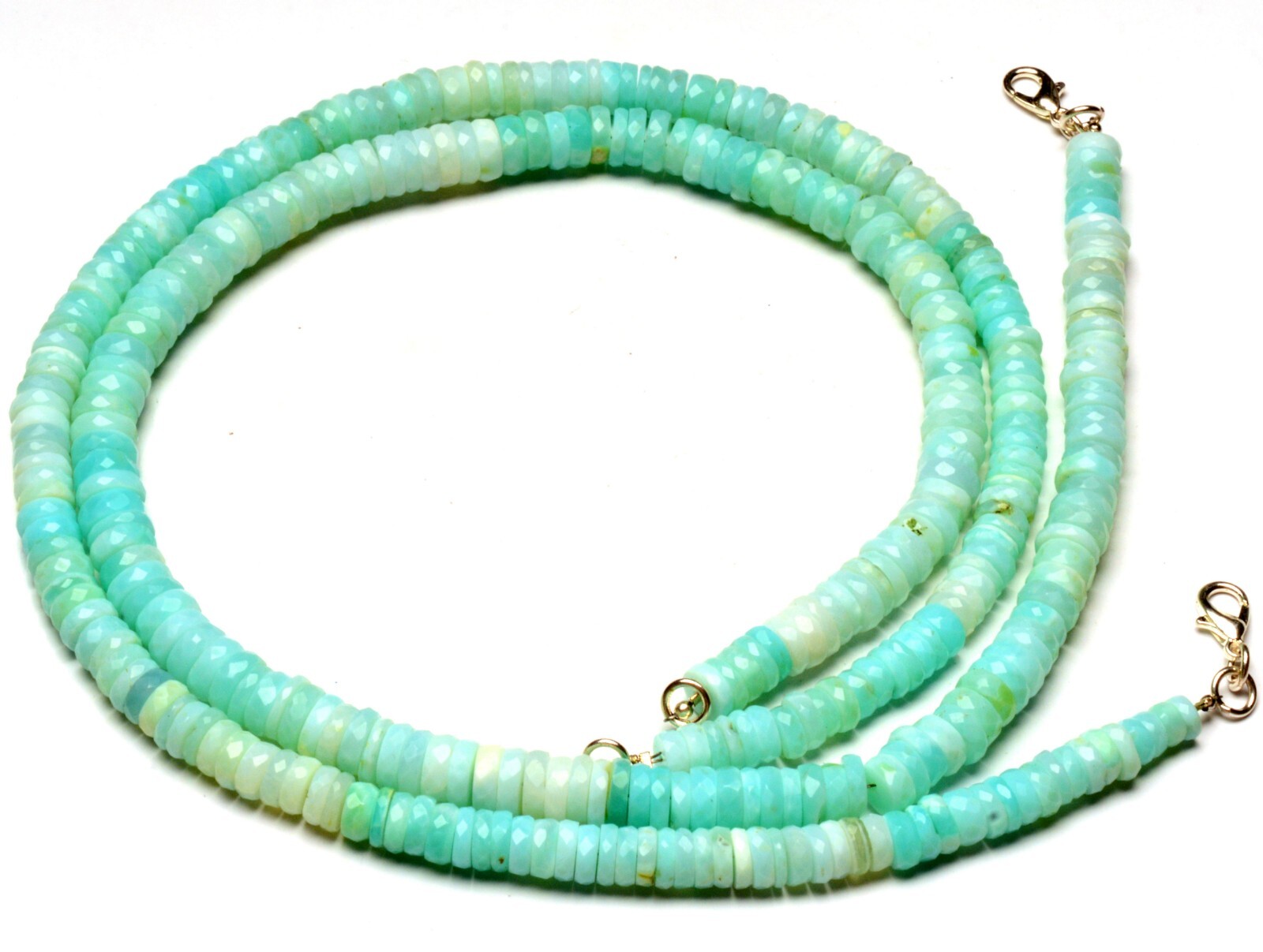 Natural Blue Opal Gemstone 6 to 8 mm Size Faceted Heishi Beads 16.5″ Necklace