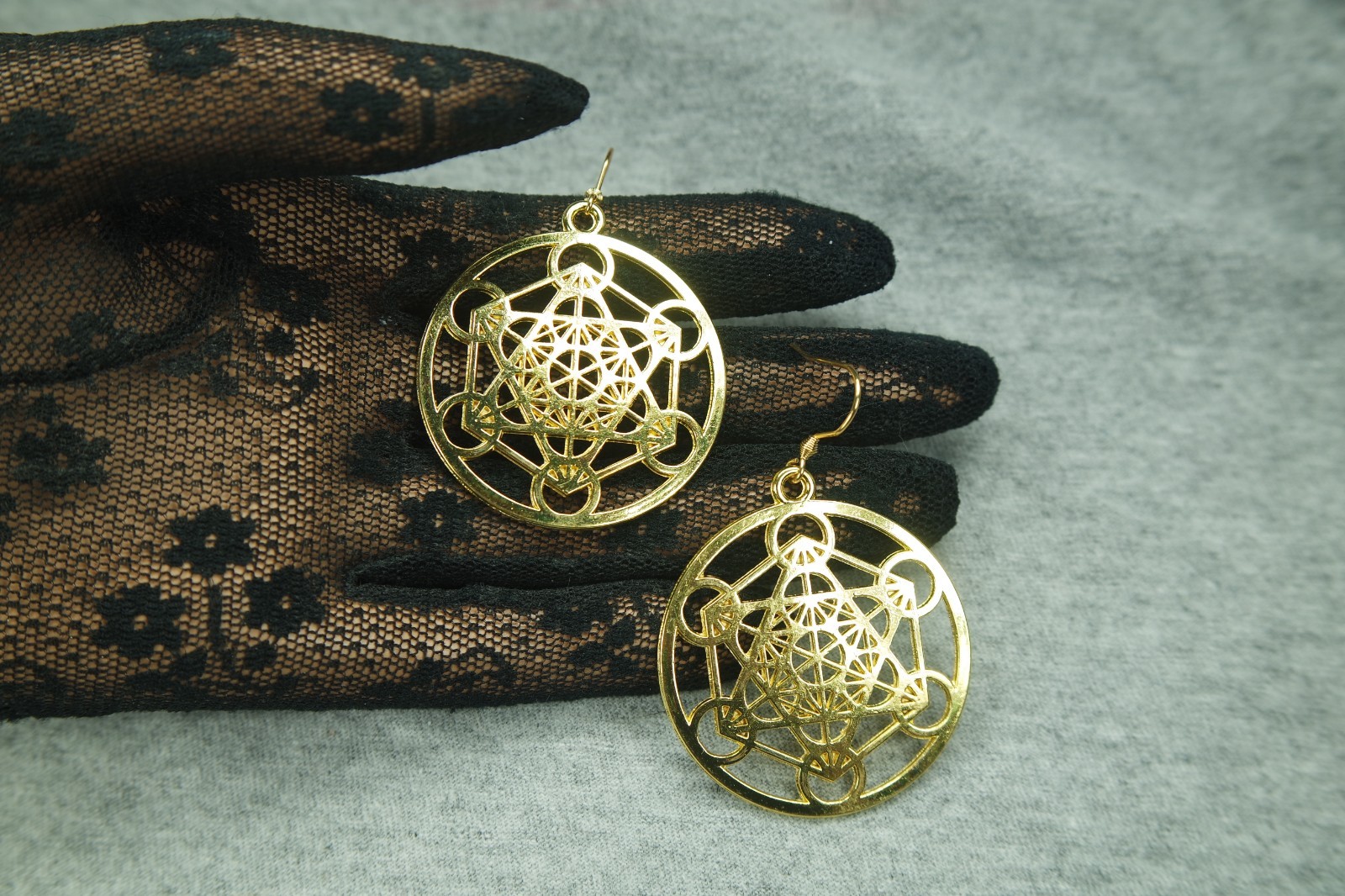Large Metatrons Cube Pendant for Necklace or Earrings Gold Plated Copper 40mm
