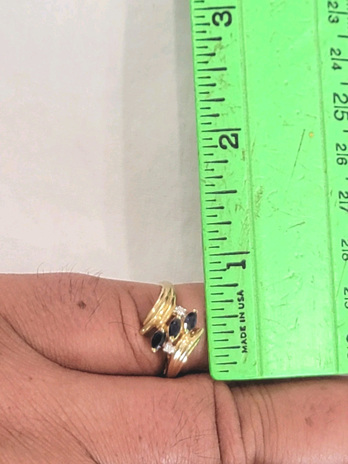 GORGEOUS 14k Ribbed Waves Bypass Blue Sapphire & Natrual Small Diamond Ring Sz 8