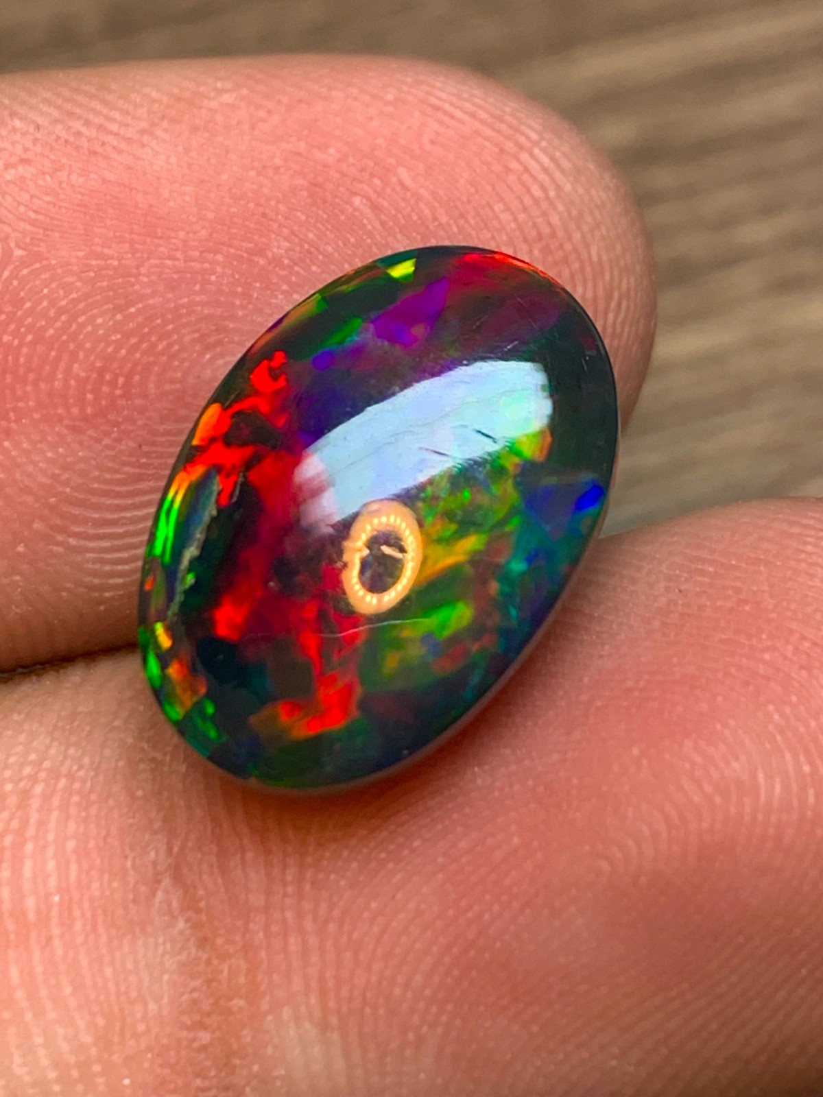 Ethiopian Black Opal Honeycomb Pin Fire 5.85 Carat Oval Cabochon Loose Gemstone