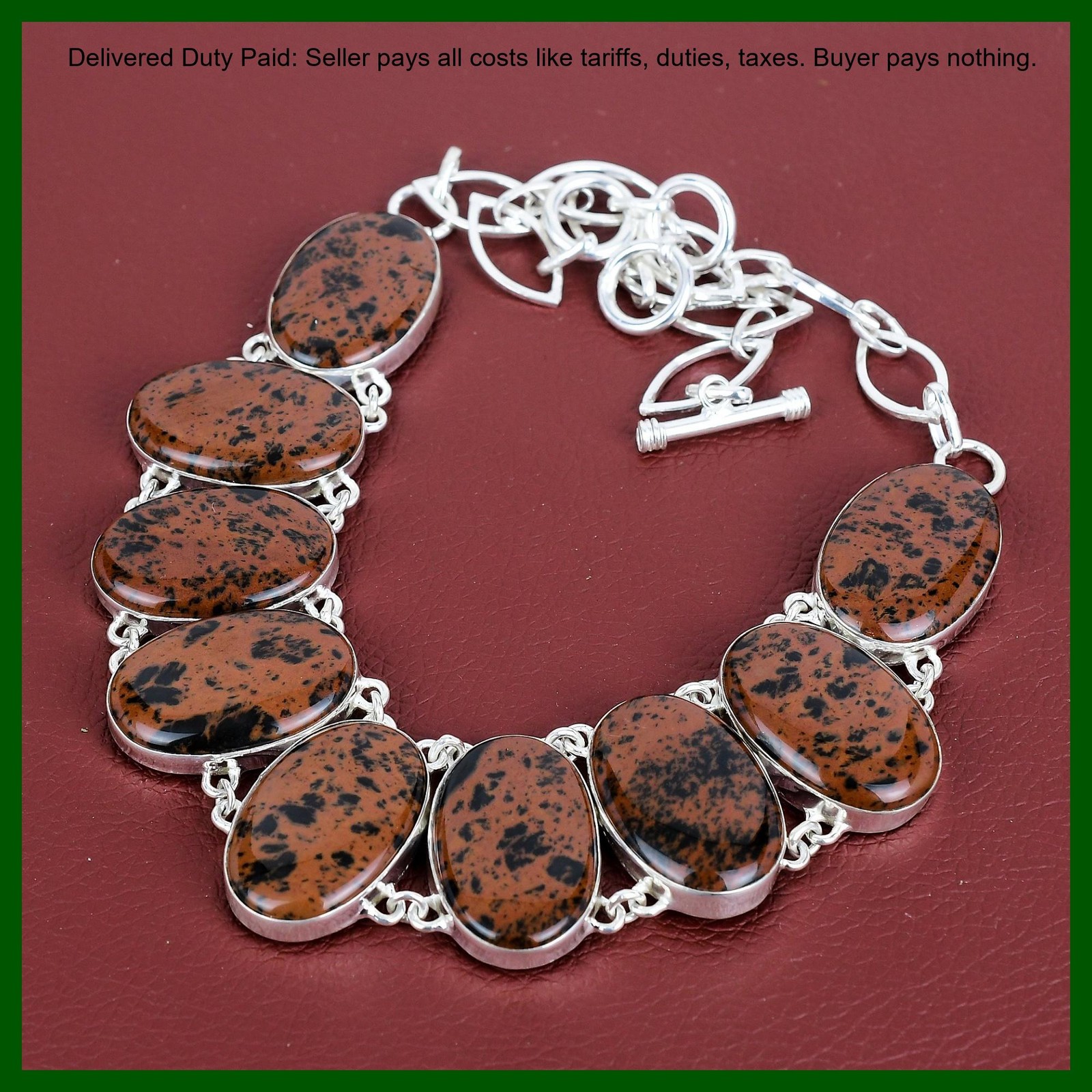 925 Sterling Silver Mahogany Obsidian Gemstone Chain Mother New Necklace Jewelry