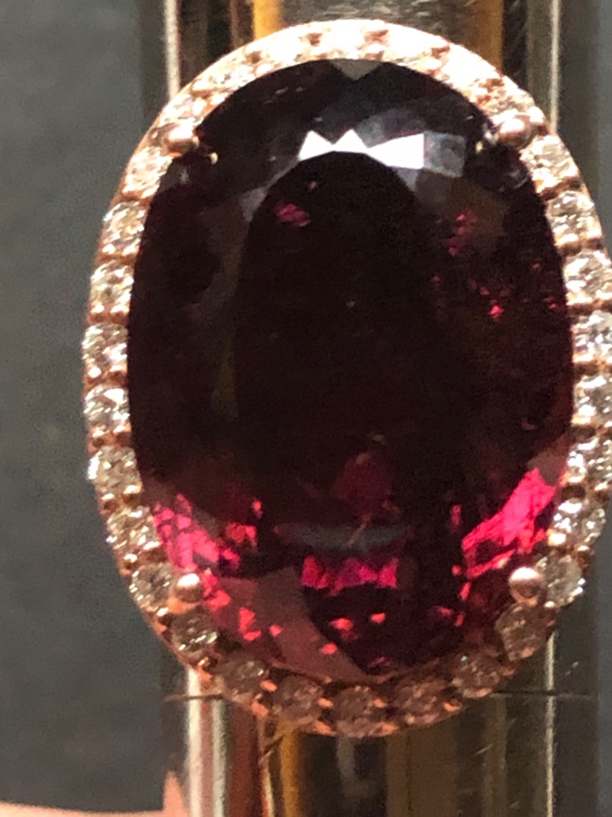 14K Pink Gold Large 21.43 ct. Rubellite Ring Diamond Halo .75 ct . T.W.11.70 grm