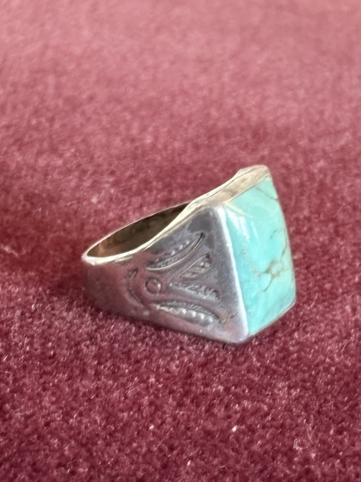 Vintage Sterling And Turquoise Size 8 Early Bell Trading Post Stamped