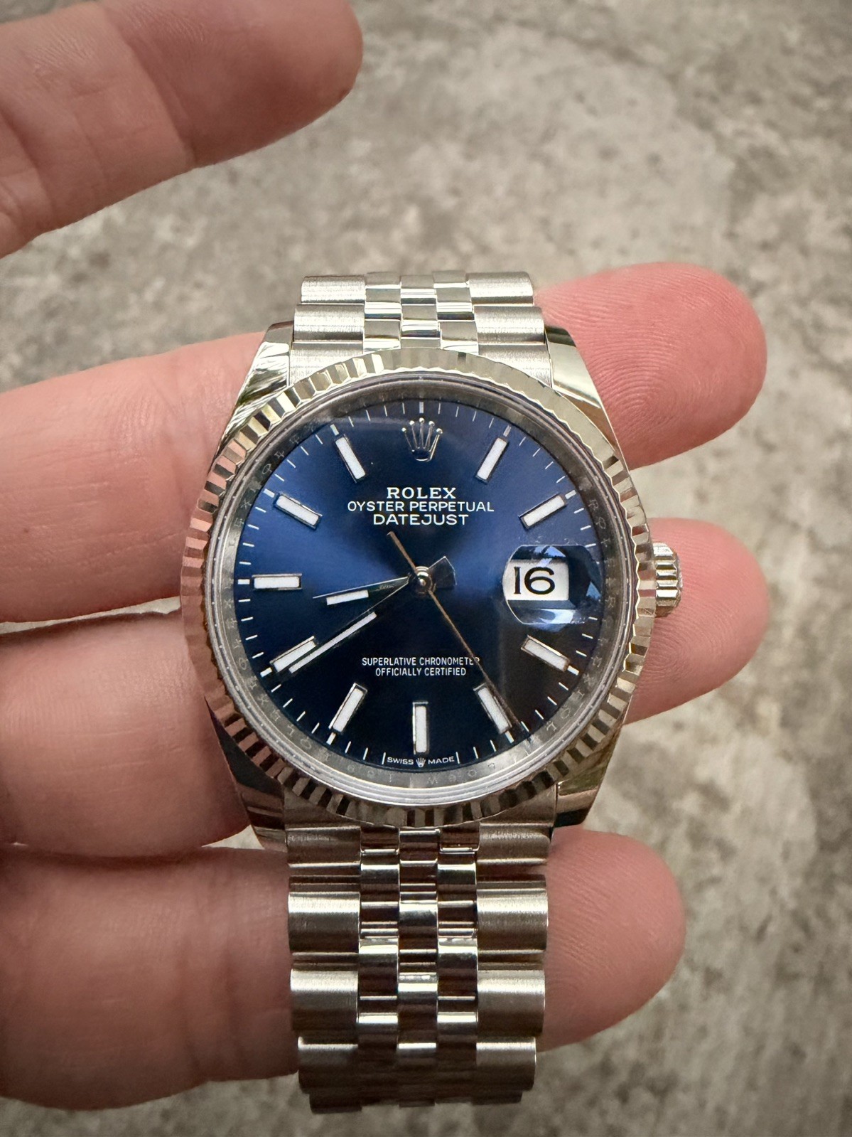 Rolex Datejust 36 126234 Blue Dial Fluted Jubilee Bracelet – Box, RSC Card