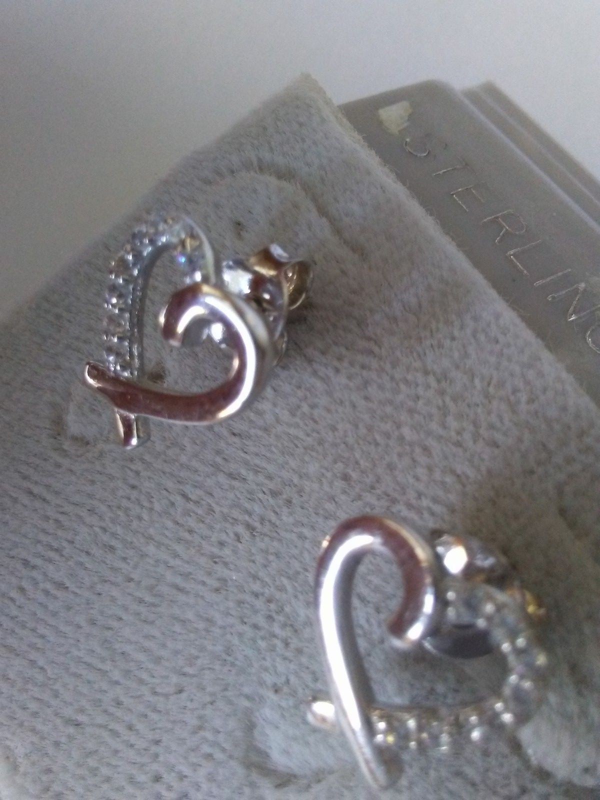 .925 STERLING SILVER Heart Earrings Micro paved cubic zirconia CZ new item