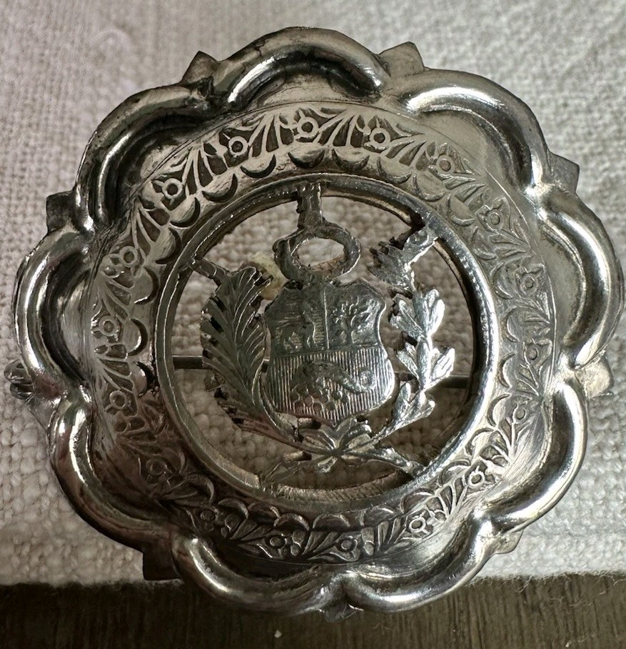 Vintage Peruvian Silver Brooch Coat Of Arms Of Peru