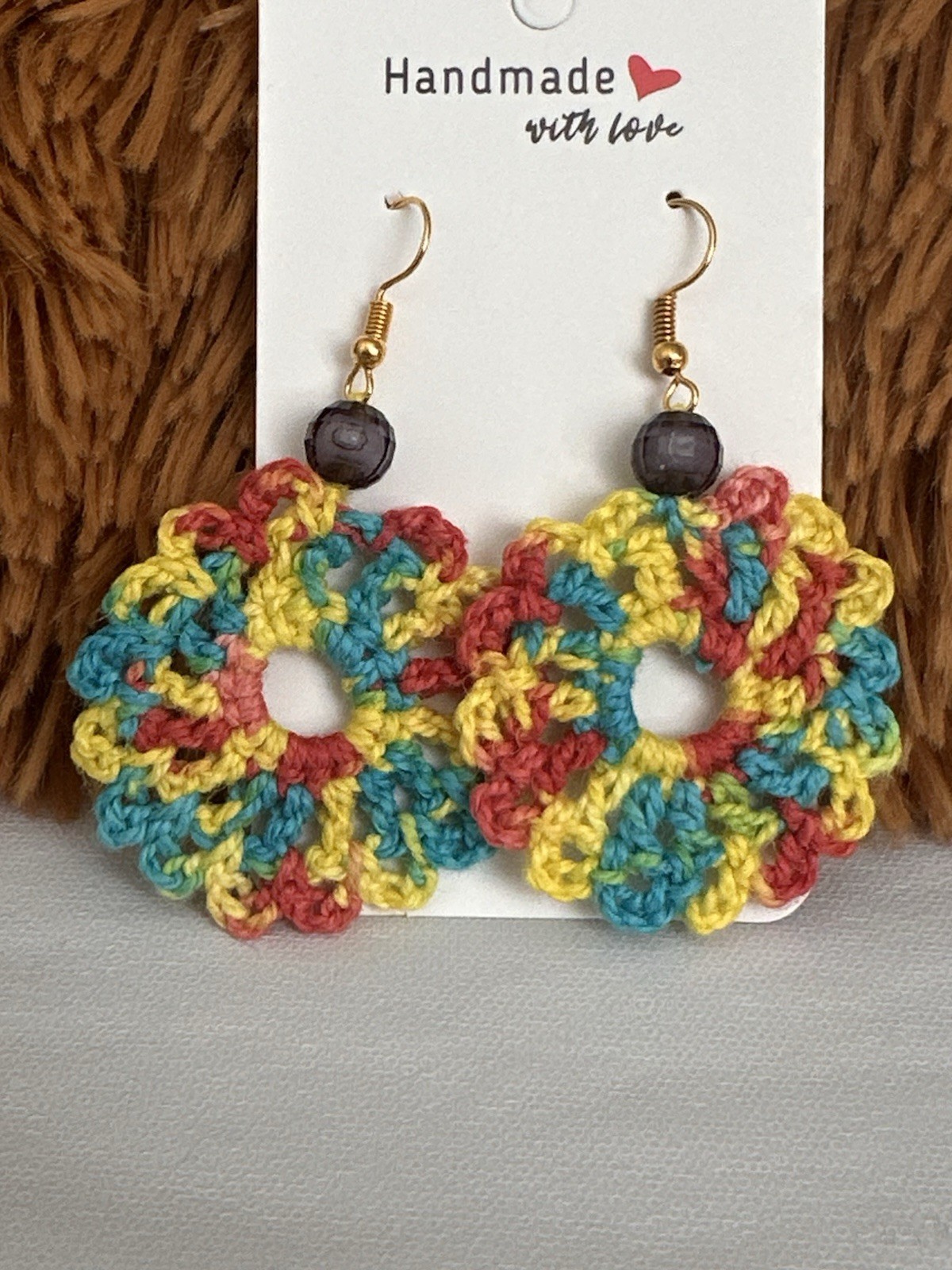 Handmade Multicolour Crochet Flower Earrings-Boho Dangle Jwellery