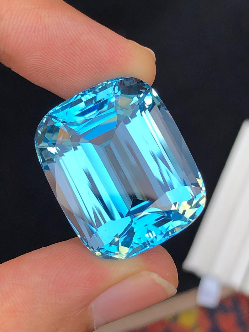 120 Ct GIE Certified Natural Brazilian Sky Blue Topaz Cushion Cut Loose Gemstone