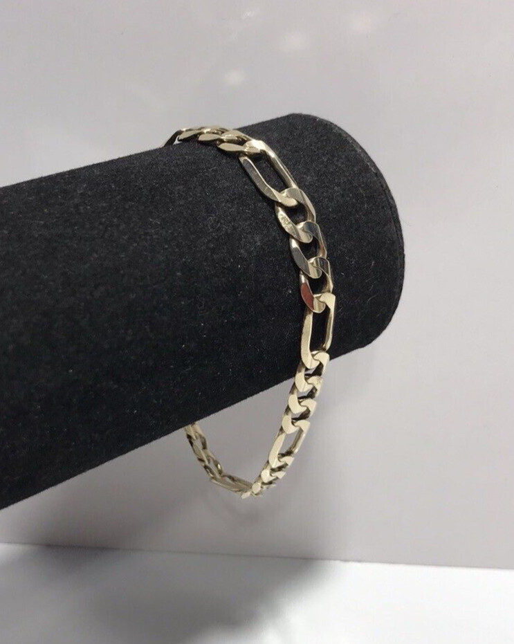 Vintage Solid 10k Yellow Gold Figaro Bracelet 8.75″~7.60MM Signed “PGDA”