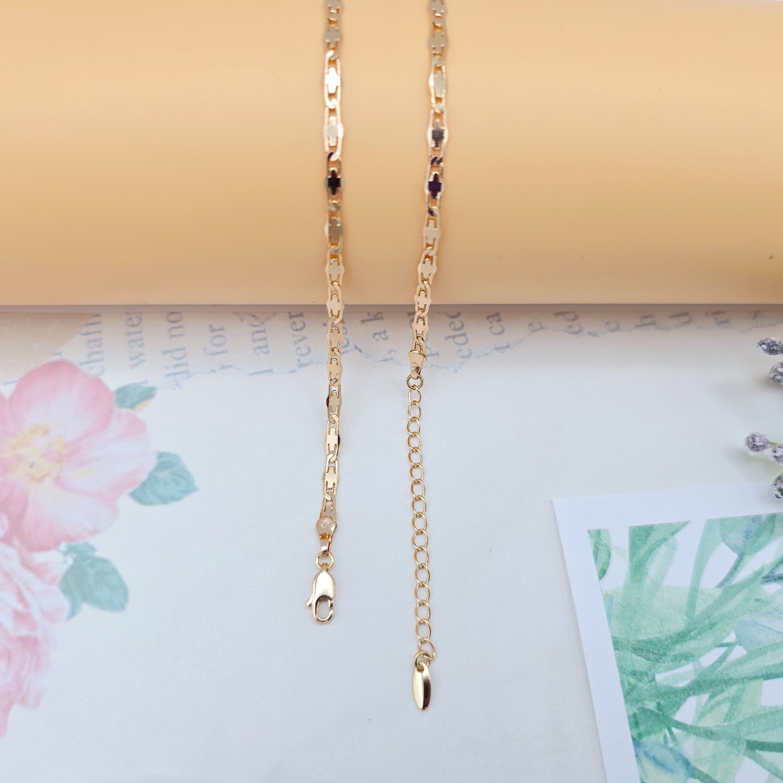 45+5cm Adjustable, XPNL0057 “Rose Gold Flat Geometric Link Necklace for Women