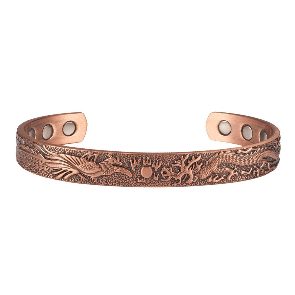 2 Pack Pure Copper Magnetic Bracelet Arthritis Pain Therapy Cuff Phoenix Bird