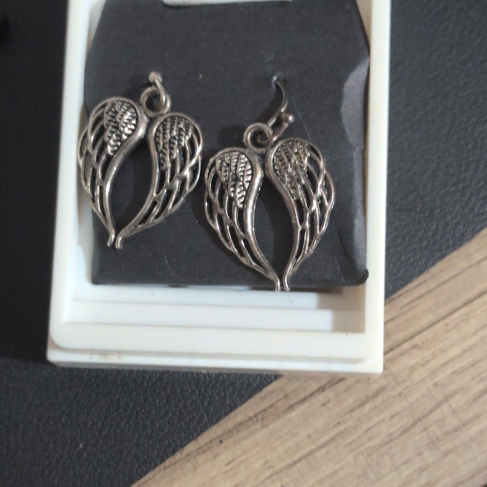 Silver Tone Angel Wing Heart Dangle/Drop Hook Earrings, Metal, No Stone