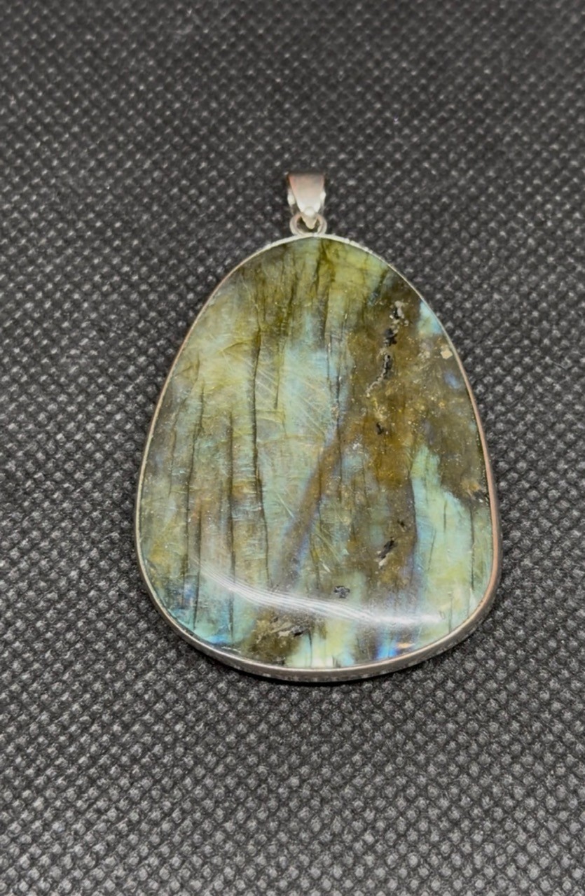Large Labradorite Sterling Silver Pendant 25g Blue Green Flash 2in