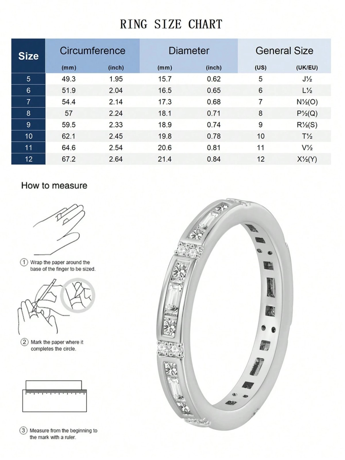 Women’s Eternity Band Ring Gold Silver Tone Baguette CZ Clear Stone Wedding