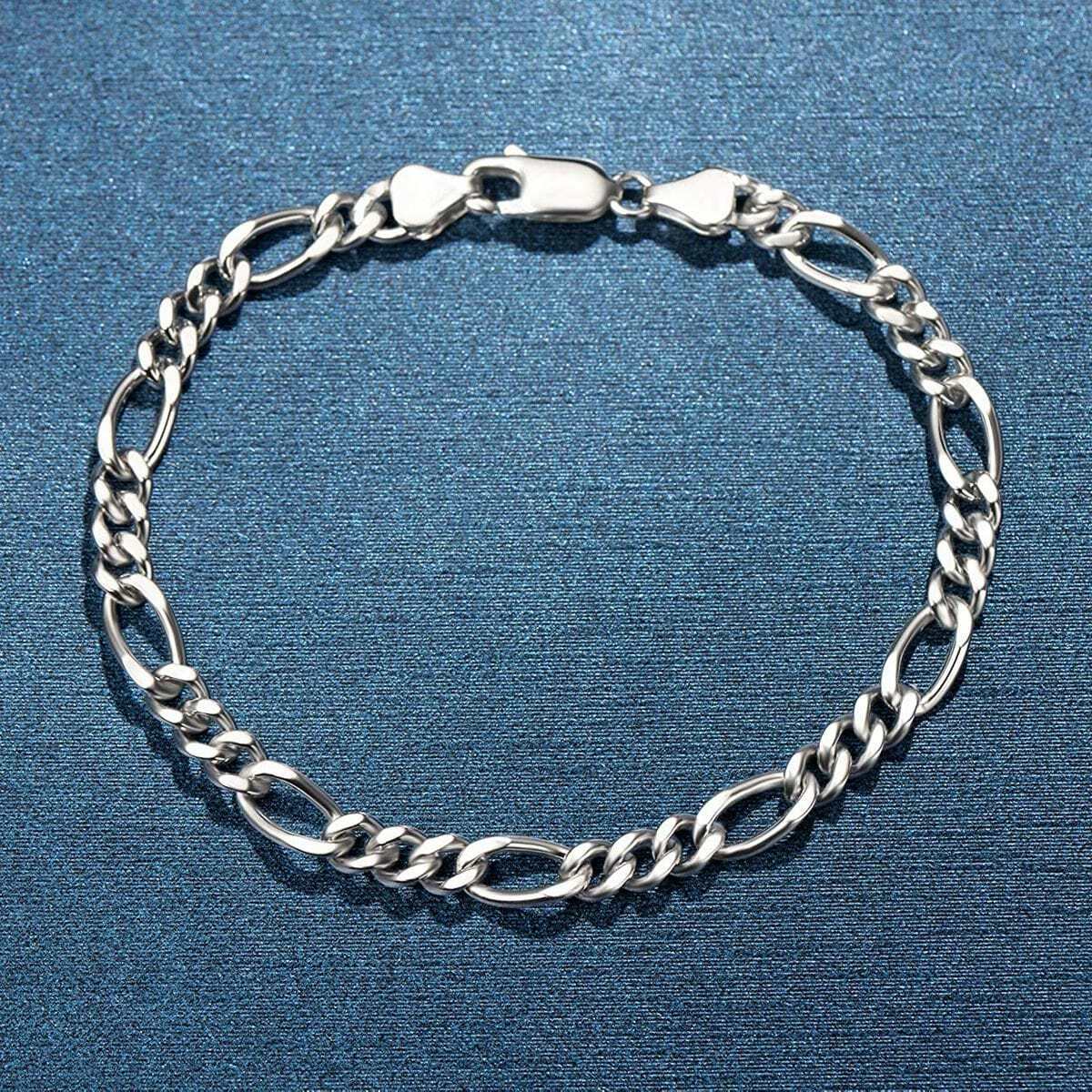 5.5MM Solid 925 Sterling Silver Figaro Bracelet Chain For Men & Women