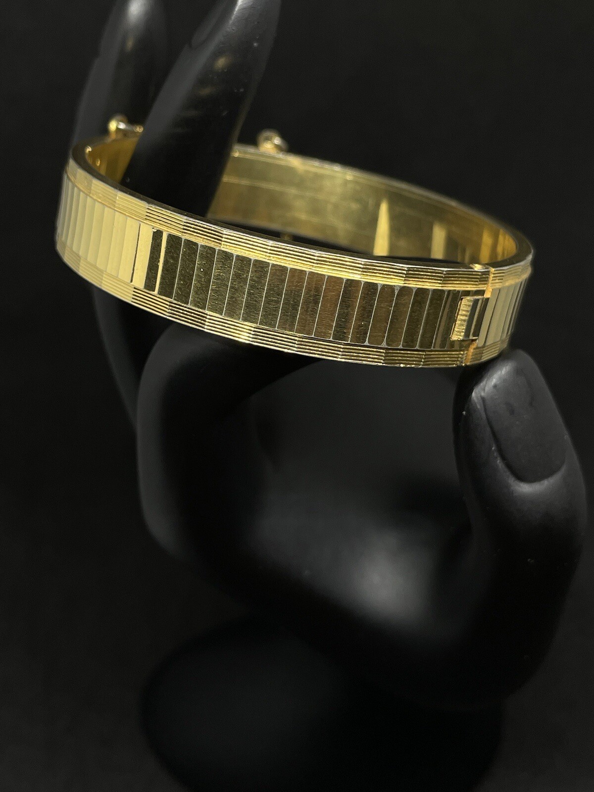 Vintage West Germany Hinged Bracelet Gold Tone With Safety Chain 7” Signed✨