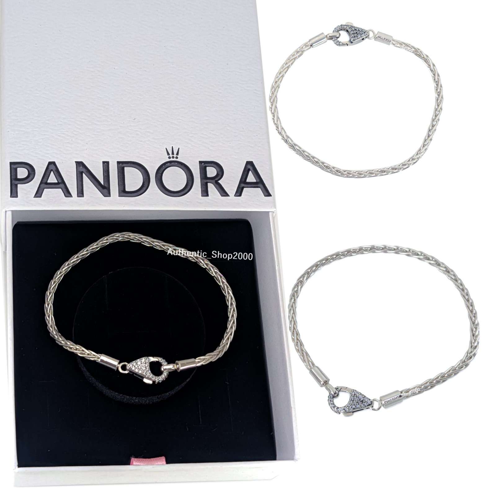 NEW 100% Authentic PANDORA 925 Pave Clasp Foxtail Chain Charm Bracelet 594462C01