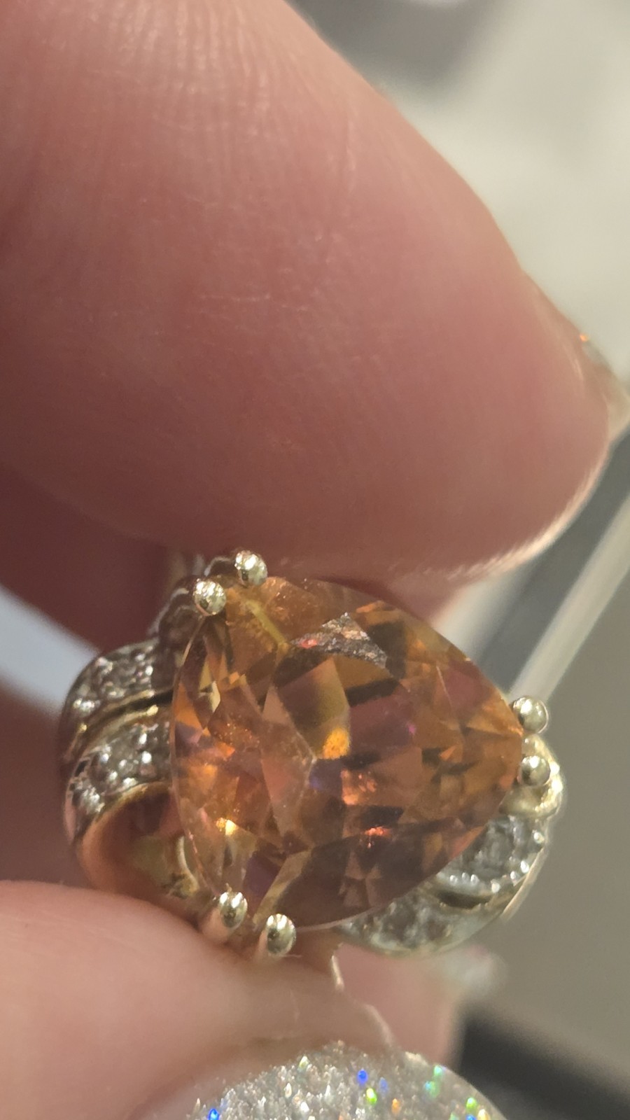 Min Of 2 CT 10k Mystic Fire Topaz Diamond Ring Orange Signed Designer Sz 7