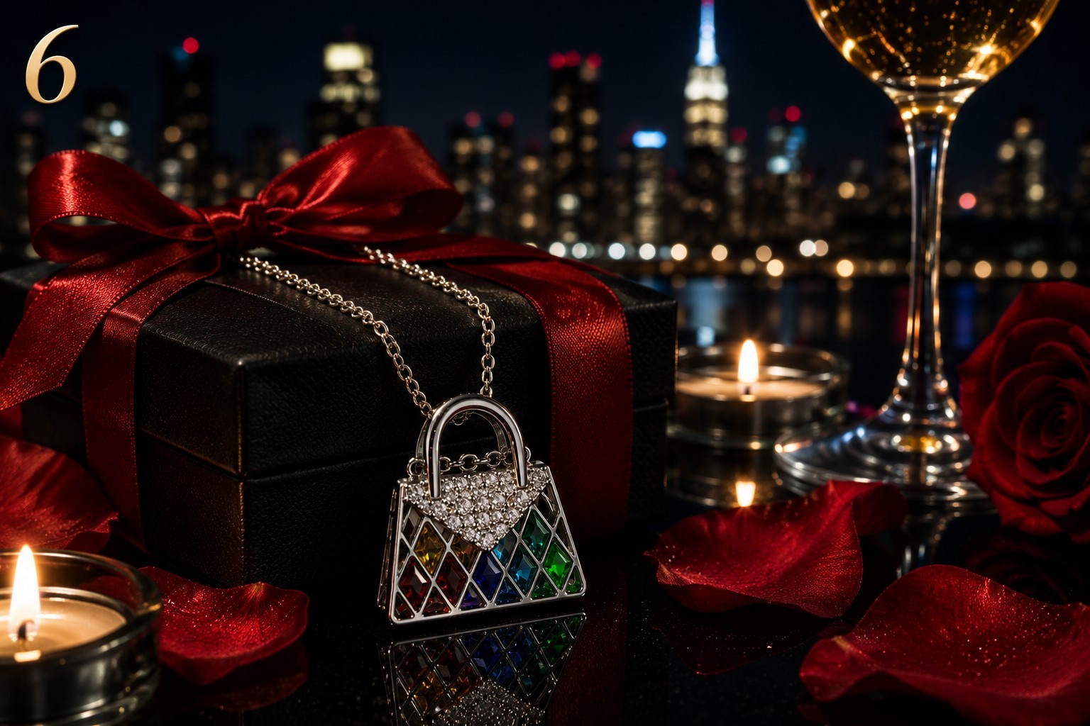 Silver Tone Crystal Handbag Purse Pendant Necklace Rainbow Rhinestone Gift