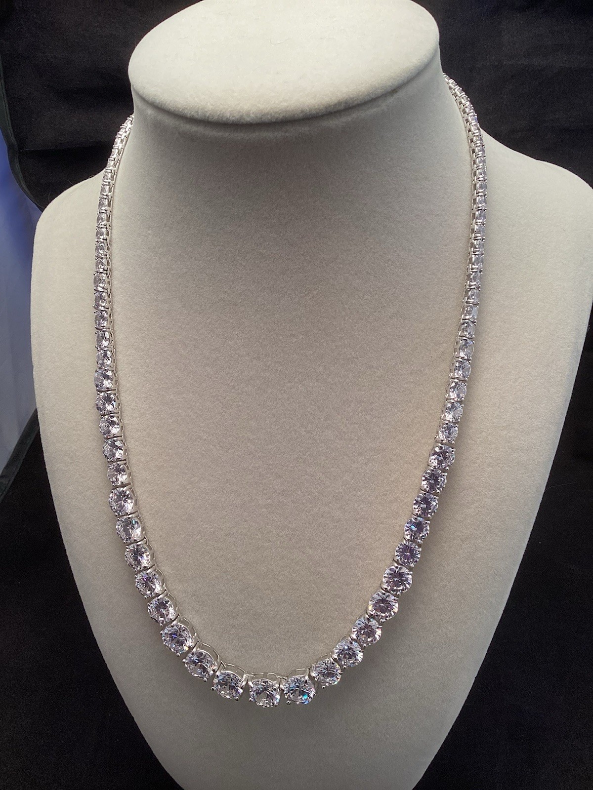 Fuzion Creations 925 Sterling White Quartz Tennis 3-8mm Graduated Necklace 18”