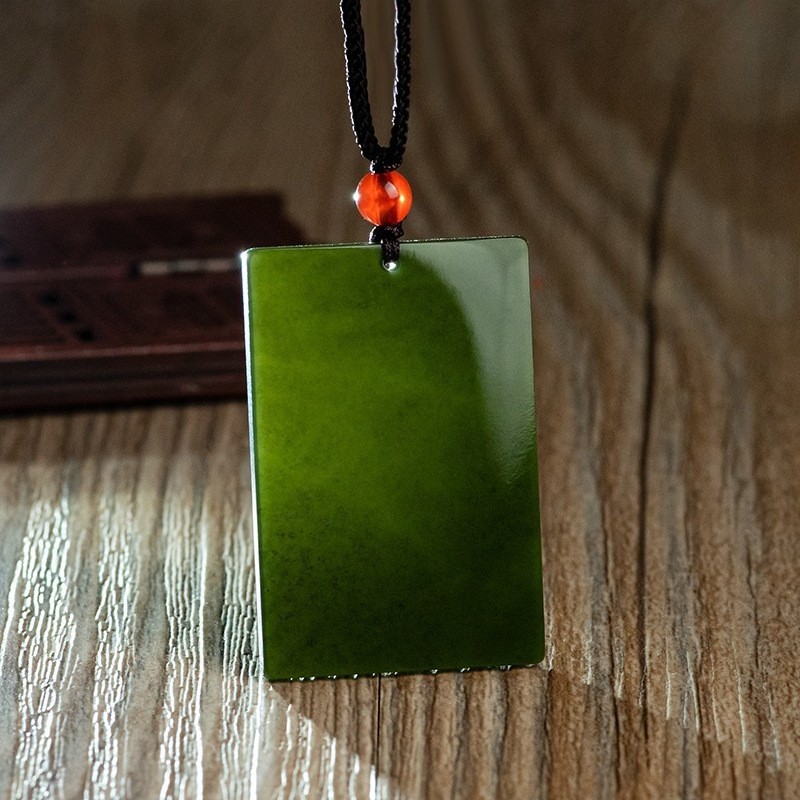 4Pcs 4 Colors Certified Natural A Jade Carving Rectangle Lucky Pendant Necklace