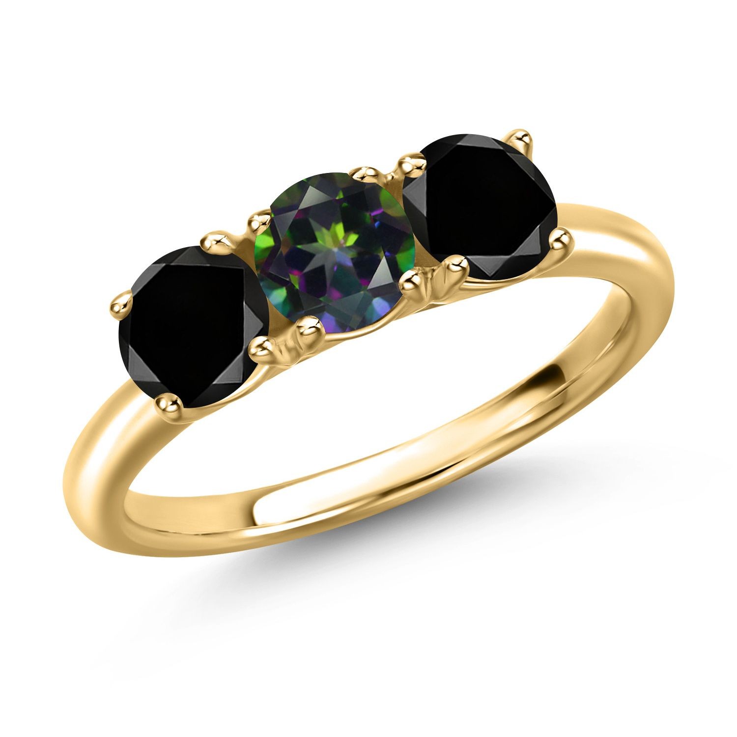 18K Yellow Gold Plated Silver Green Mystic Topaz and Black Diamond Engagement