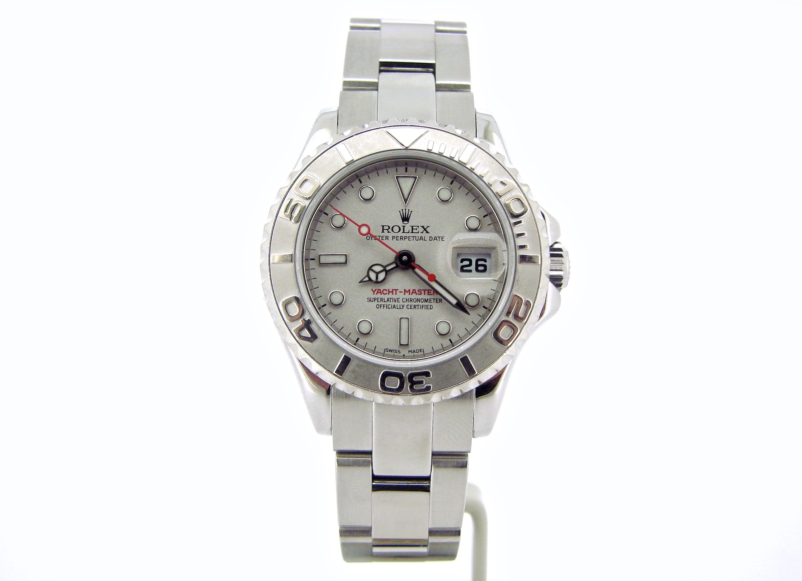 Rolex Yacht Master Lady Stainless Steel Watch Platinum Dial & Bezel 29mm 169622