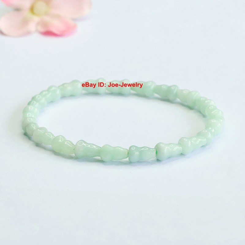 Natural Grade A Light-Green Jadeite Gourd Bead Bracelet 5mm Bead Elastic 15-16cm