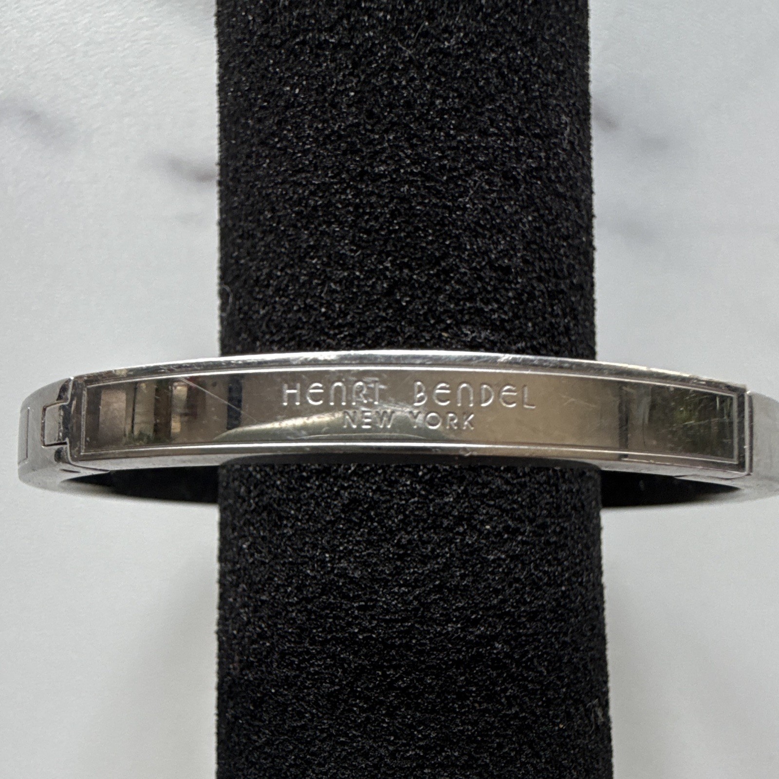 Henri Bendel New York Signed Silver Tone Hinged Bangle Cuff Bracelet