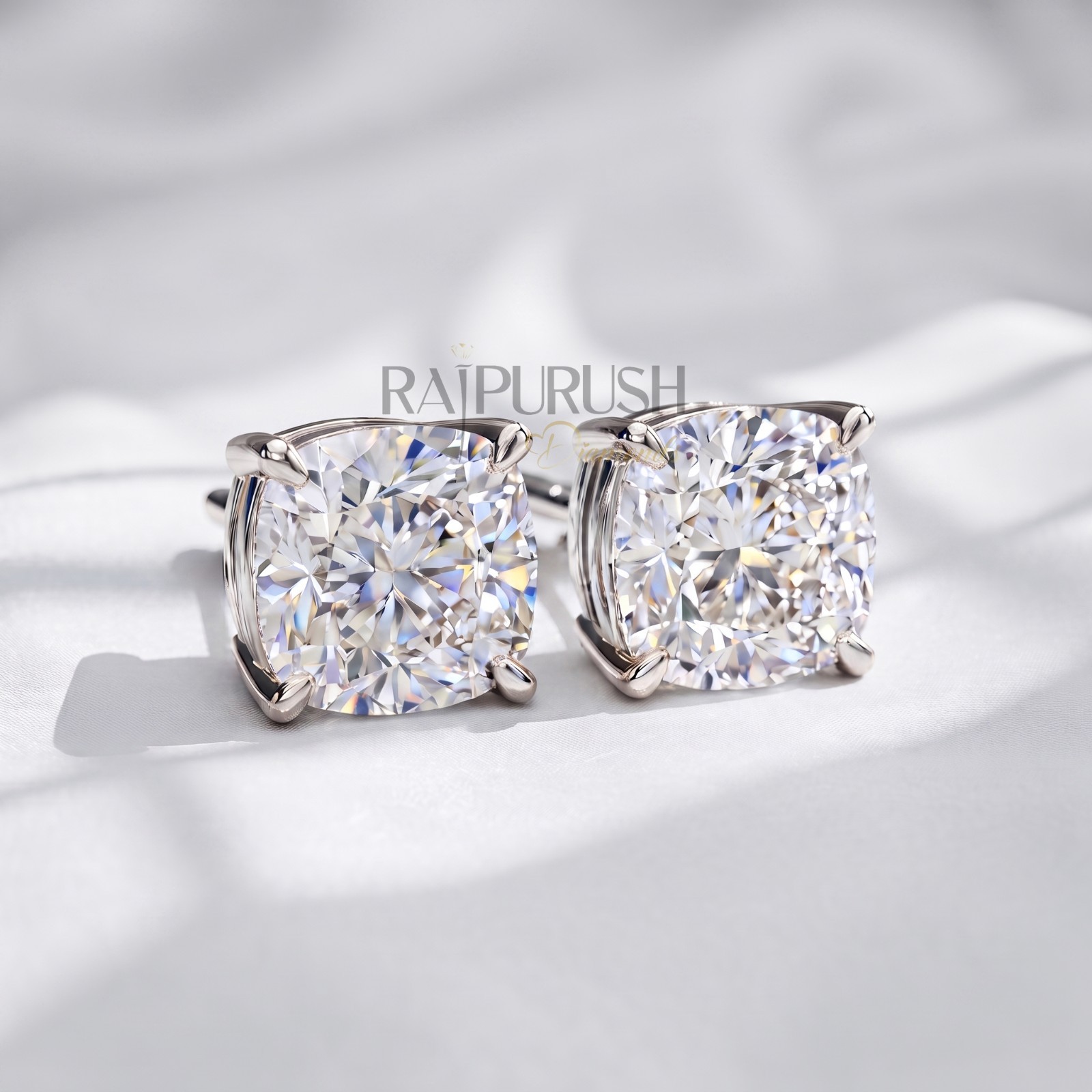 VVS Cushion Cut Moissanite Solitaire Stud Earrings 14K Gold Plated 925 Silver