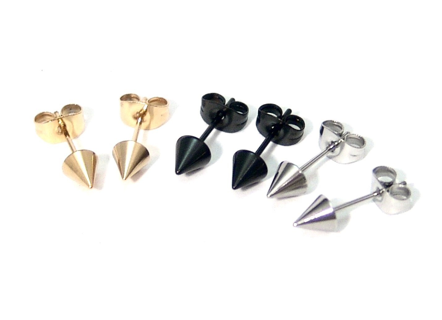 Spike Earrings Select PVD Gold Silver or Black Hypoallergenic Surgical Steel