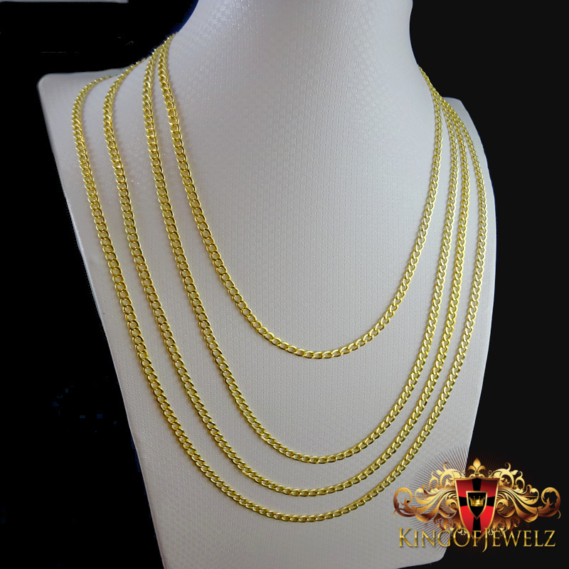MEN LADIES 10K YELLOW GOLD MIAMI CUBAN CURB LINK CHAIN NECKLACE 3 MM 16~24 INCH