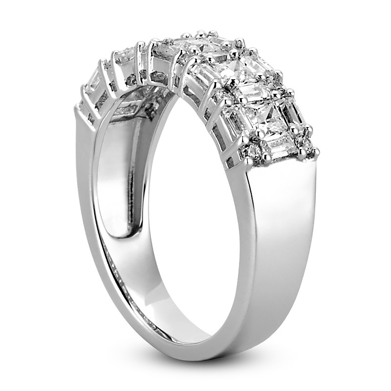 2.62 ct Princess Round & Baguette Diamond Wedding Ring 14K White Gold Band #322