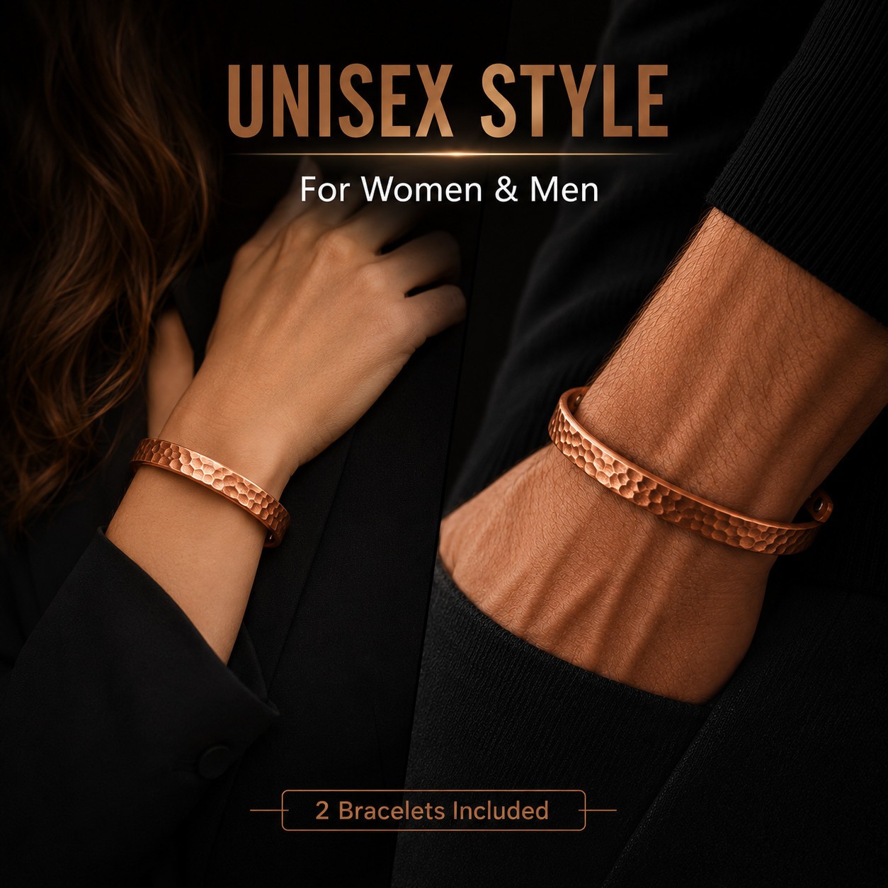 2Pcs Magnetic Copper Bracelet Set Pure Solid Copper 6 Magnets Adjustable Cuff