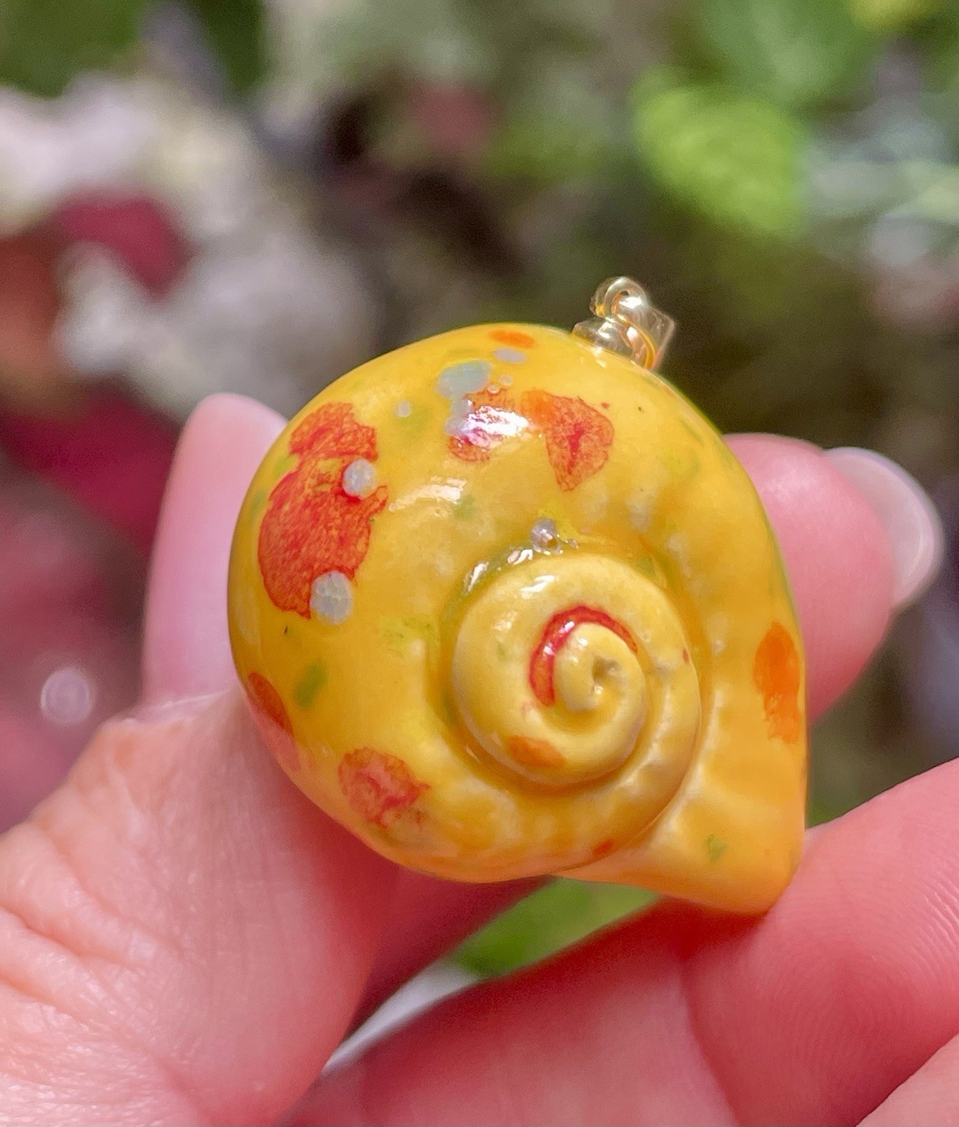 Handmade Ceramic Pendant Jewelry. Unique piece. Orange speckles