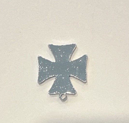 Black Enamel Cross Charm Pendant, Silver-Tone Metal “K” and “SS” Markings