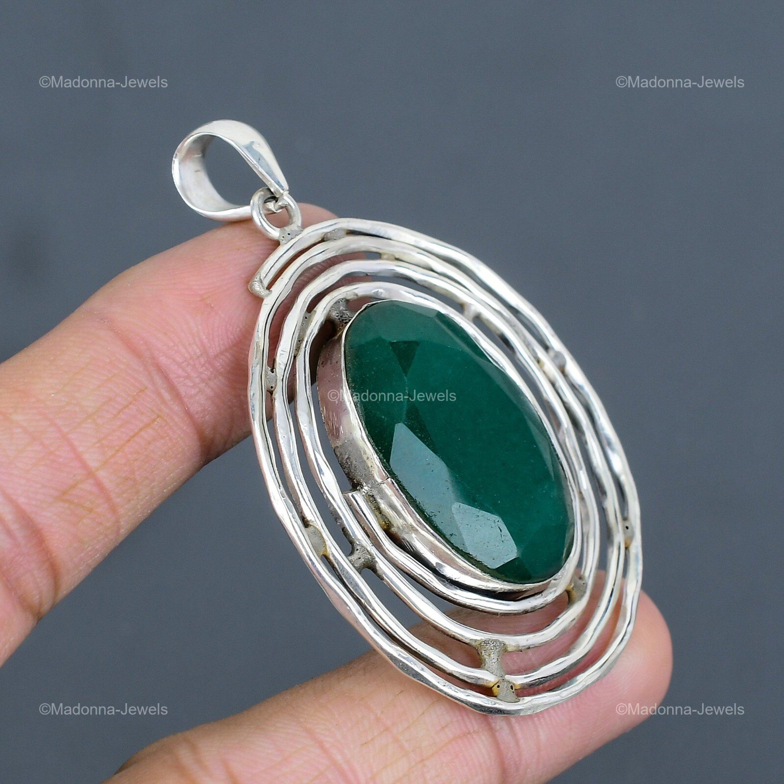 Valentines Deal 925 Silver Oval Zambian Emrald Stone Anniversary Pendant Jewelry