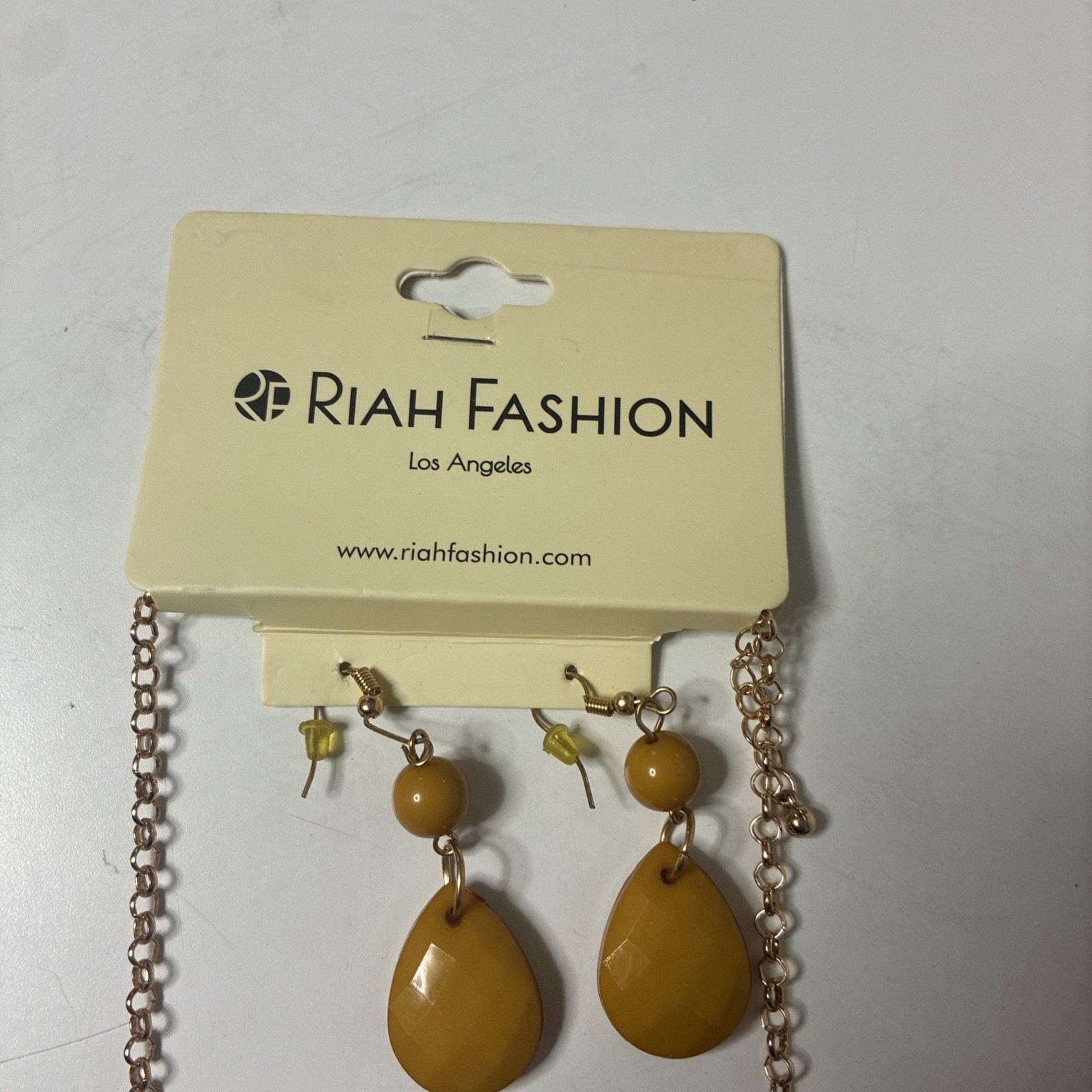 Riah Fashion Chunky Beaded Necklace Dangle Earrings Set Mustard Yellow
