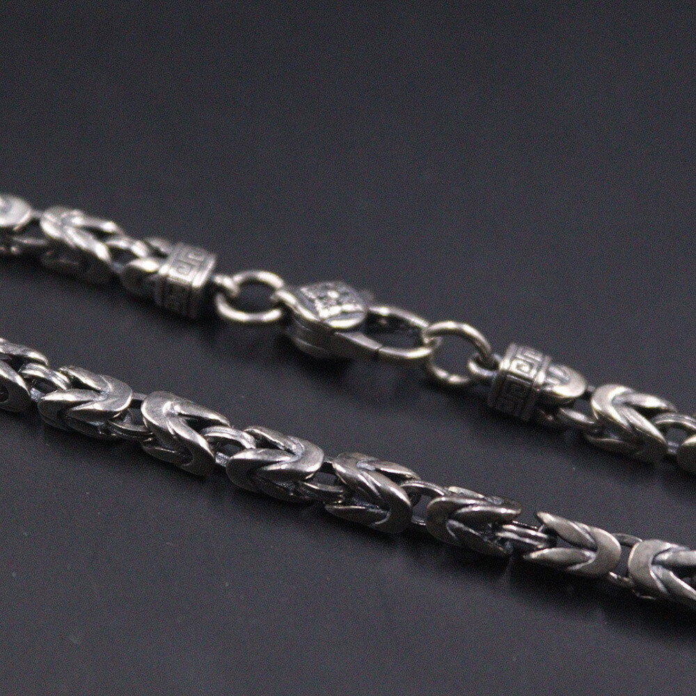 Real 925 Sterling Silver Necklace Vintage Jewelry 4mm Byzantine Chain 22inch/39g