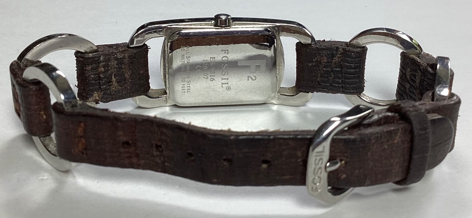 Fossil F2 Silver Tone Watch ES-9516 Brown Leather & SS Band WR 30M New Battery