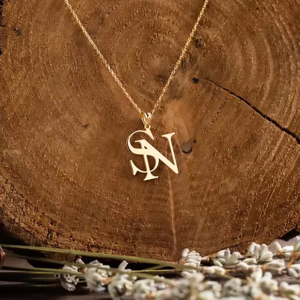 Custom Initials Name Pendant Two Letters Necklace Jewelry Link Chain Choker Gold