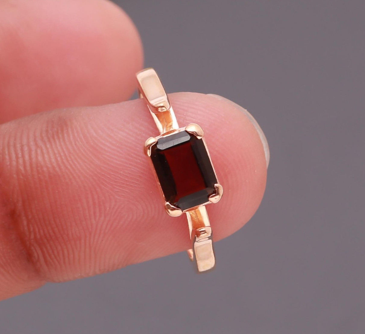 Natural Smoky Quartz Octagon Ring Rose Gold Fill Solid Silver Designer Jewelry