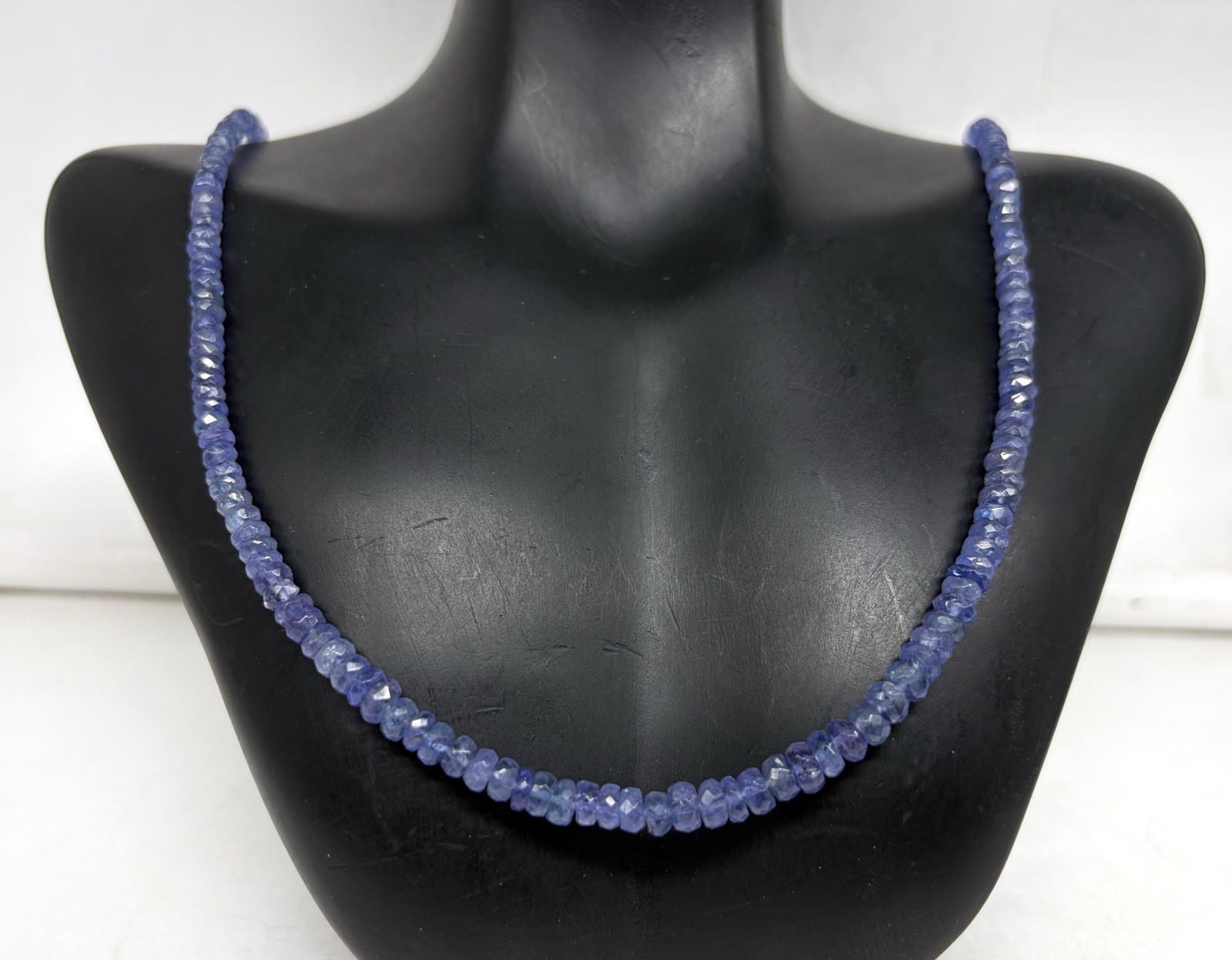 Tanzanite Necklace 20” 4-5mm Faceted Round Gemstone Beads Sterling Silver