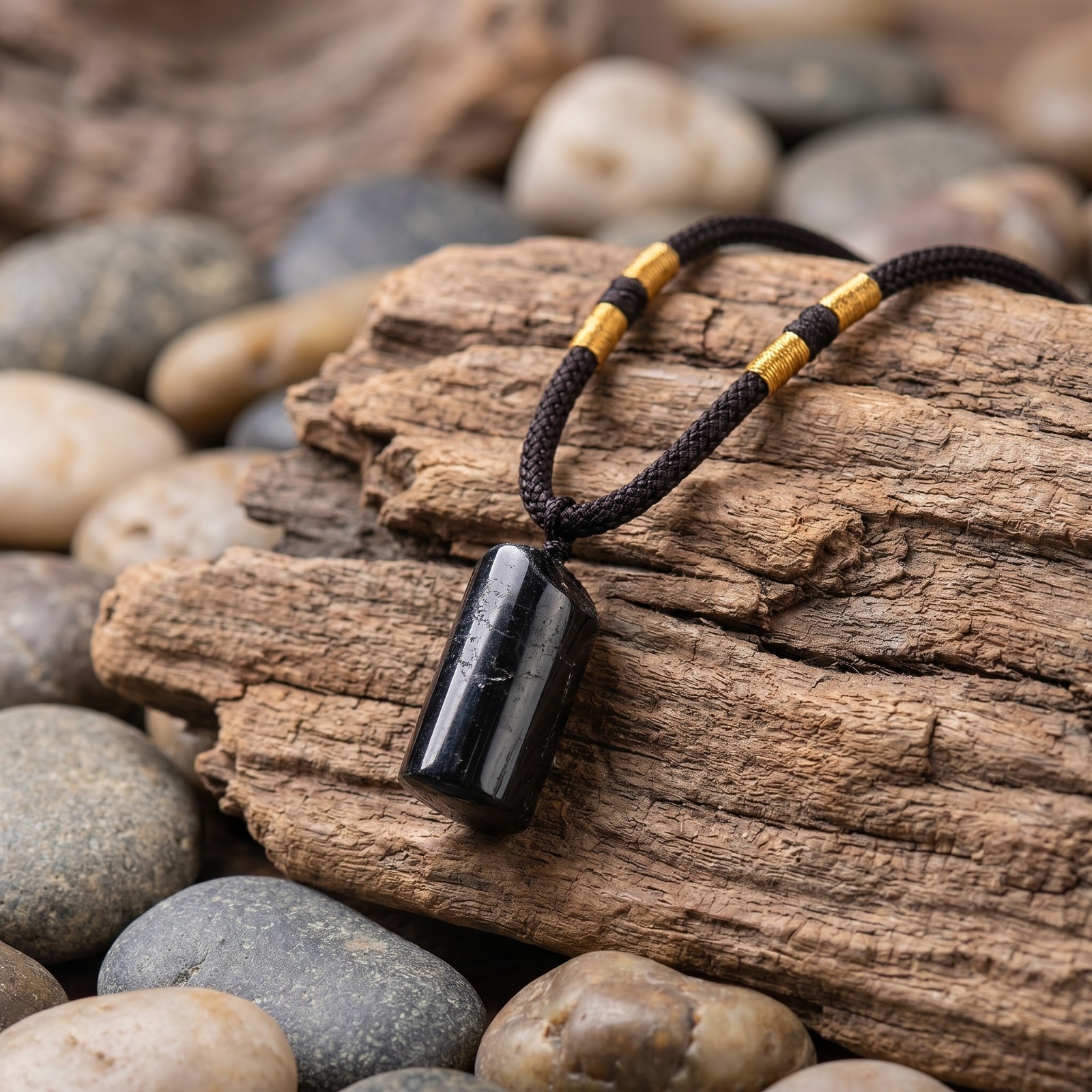 Natural Black Tourmaline Pendant Necklace Adjustable Protection Grounding Unisex