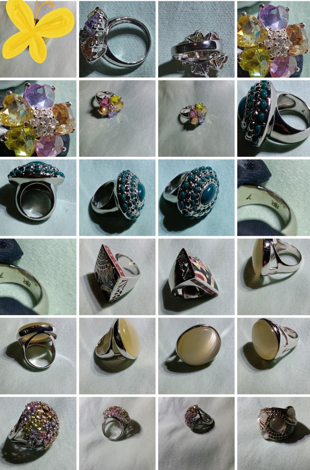 28 Pc Estate Costume Ring Lot Chunky Statement Chico’s Cannes 18K HGE w/ Tray