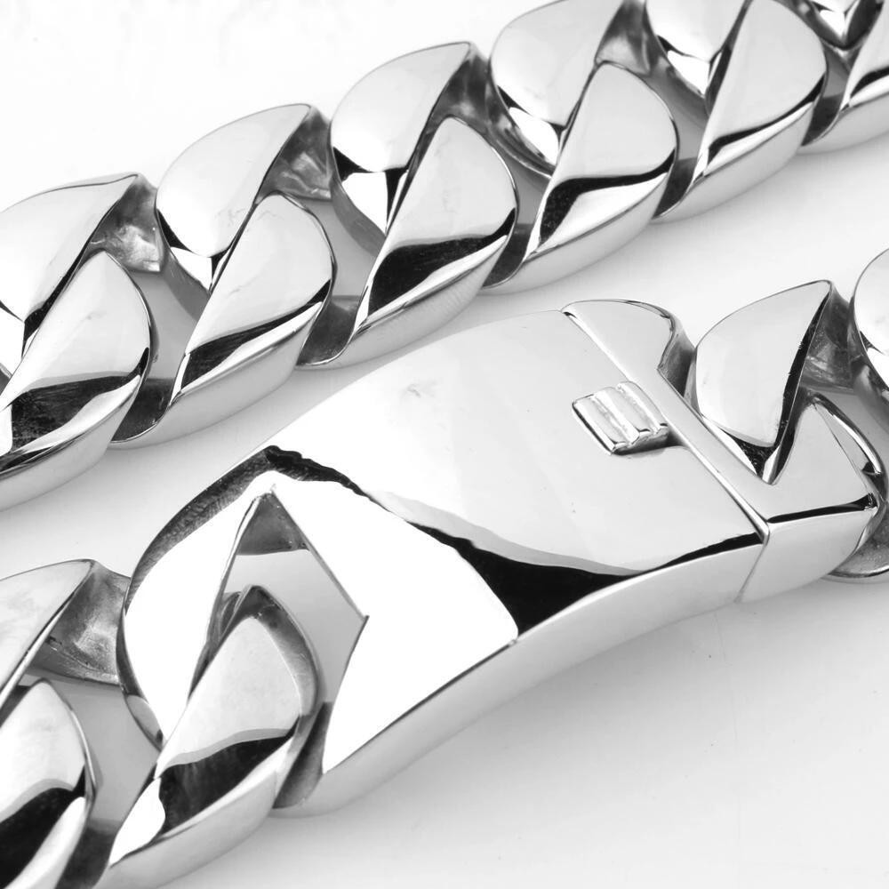 24mm/32mm Stainless Steel Heavy Men’s Gold Tone Curb Cuban Chain Necklace