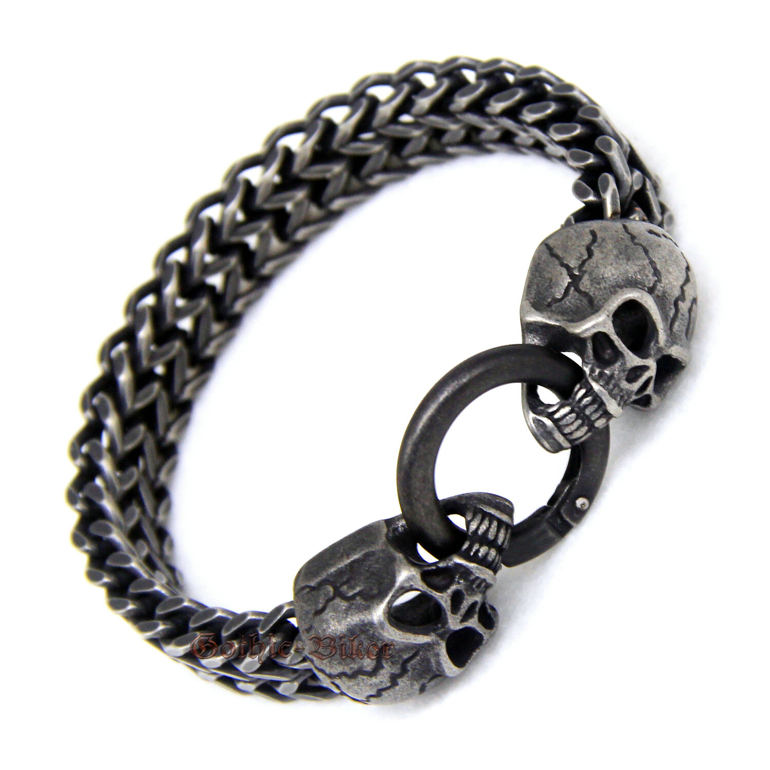 Men Stainless Steel Skull Franco Chain Bracelet Gunmetal Old Metal 8.3″ 8.7″(L)